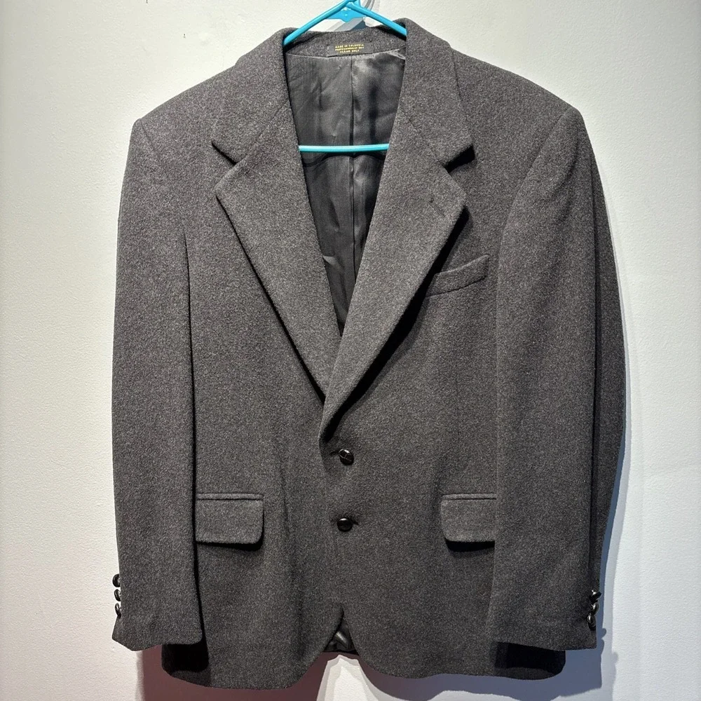 Vtg Men's Camel‎ Hair Blazer Jacket Two Button 42R Charcoal Grey Business Casual